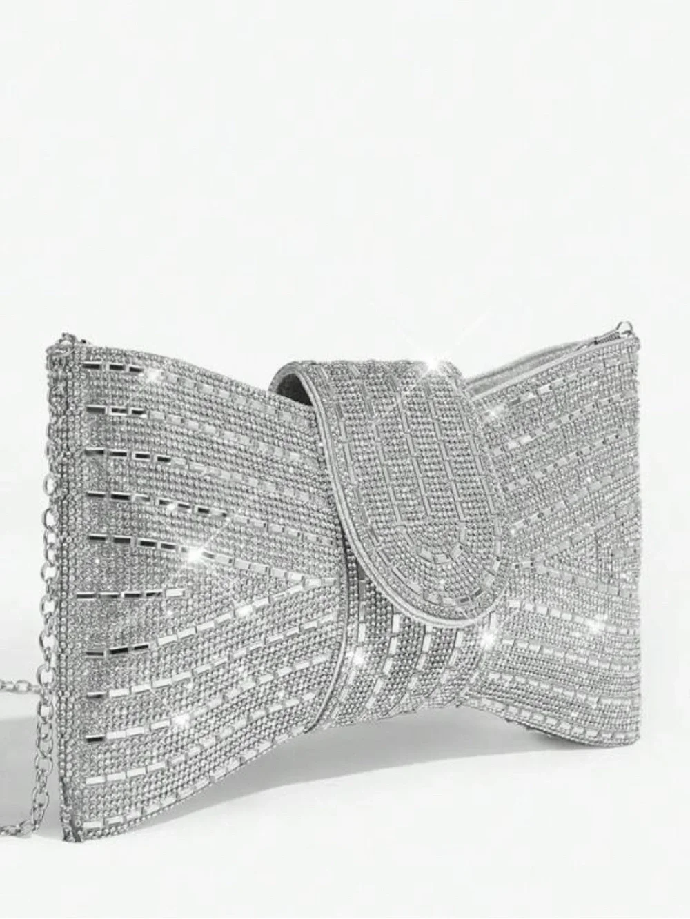 Elegant Silver Crystal Evening Clutch